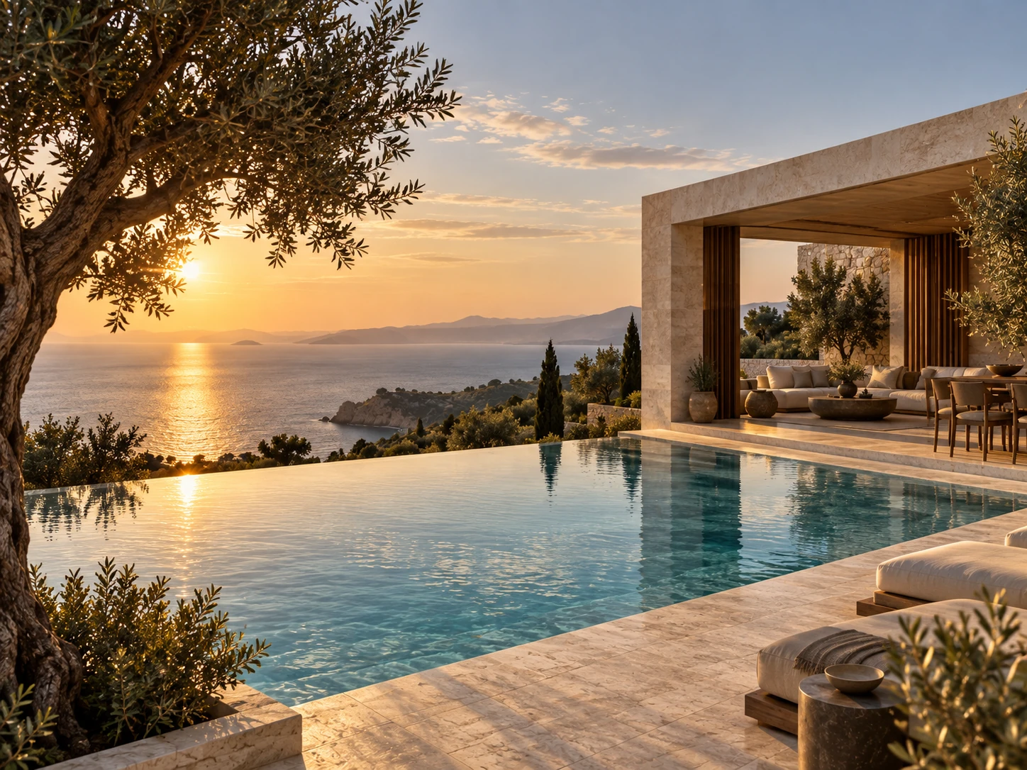 Résidence privée avec piscine à débordement face à la mer